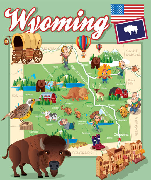 Cartoon Map of Wyoming Cartoon Map of Wyoming

I have used 
http://legacy.lib.utexas.edu/maps/us_2001/wyoming_ref_2001.jpg
address as the reference to draw the basic map outlines with Illustrator CS5 software, other themes were created by 
myself. casper wyoming stock illustrations