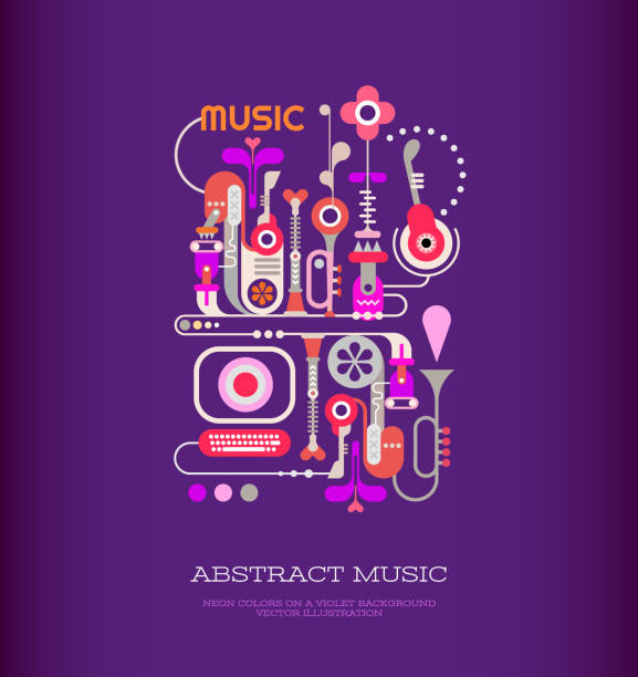 Abstract Music Art Colorful design on a dark violet background Abstract Music vector illustration. Musical festival poster template with place for some text. digital jukebox stock illustrations
