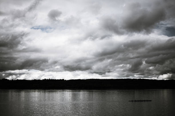 Sunset over lake near Munich, Germany, big panorama