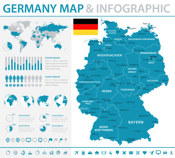 karte von deutschland - infografik vektor - hamburg stock-grafiken, -clipart, -cartoons und -symbole