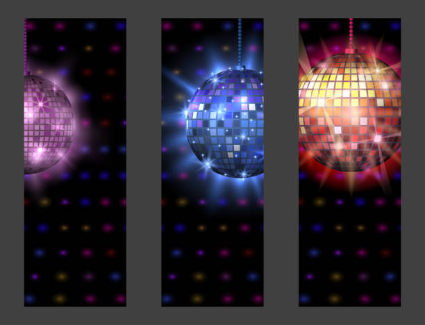 illustrazioni stock, clip art, cartoni animati e icone di tendenza di disco ball discotheque card musica party night club attrezzatura da ballo illustrazione vettoriale - disco ball sunbeam evening ball design