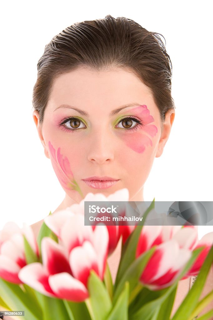 Mujer cabeza y los tulipanes - Foto de stock de Adulto libre de derechos