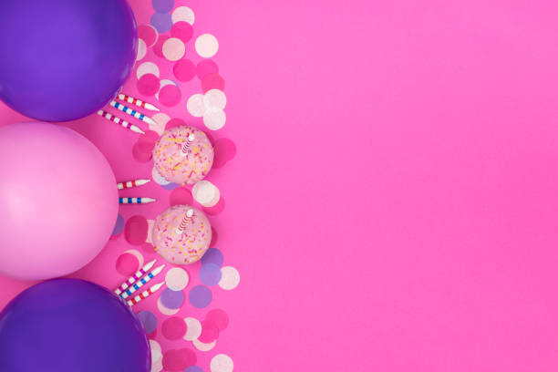 istock Birthday party composition on pink background. Top view with copy space. 942809260