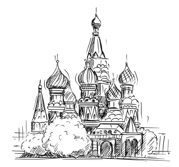 聖ワシリイ大聖堂、モスクワ、ロシアの漫画スケッチ - kremlin点のイラスト素材／クリップアート素材／マンガ素材／アイコン素材