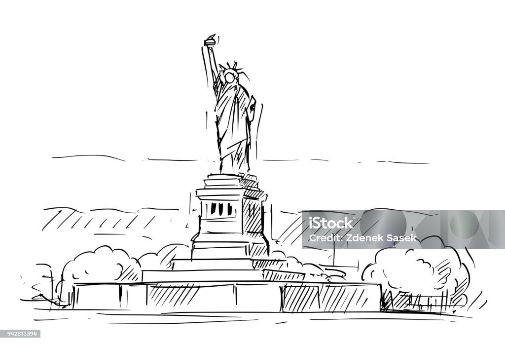 Cartoon Sketch of the Statue of Liberty, New York, United States Cartoon sketch drawing illustration of Statue of Liberty in New York, United States. Cartoon stock vector