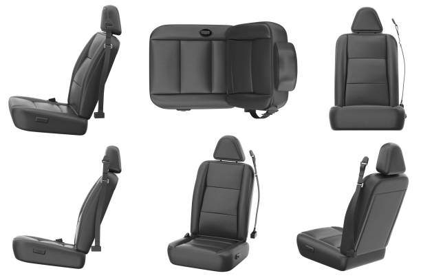 Car seat leather set Car seat comfortable black leather set. 3D rendering vehicle seat stock pictures, royalty-free photos & images