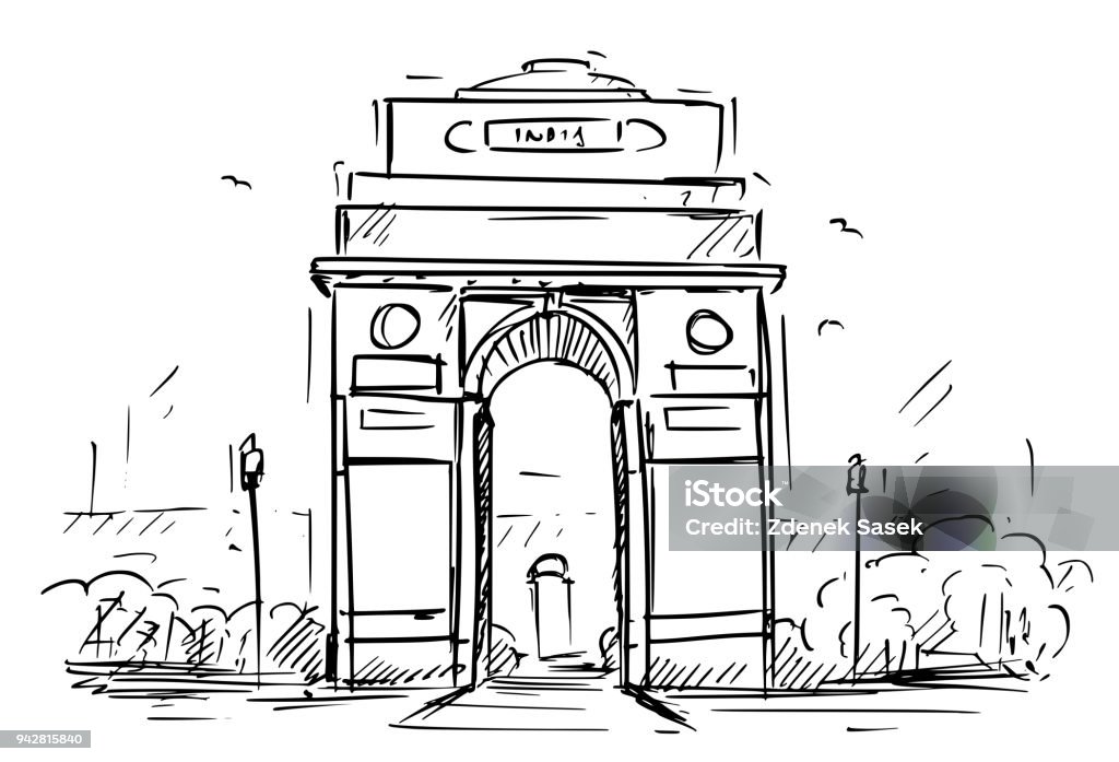 Cartoon Sketch Of The India Gate New Delhi India Stock Illustration -  Download Image Now - Delhi, Sketch, India - iStock