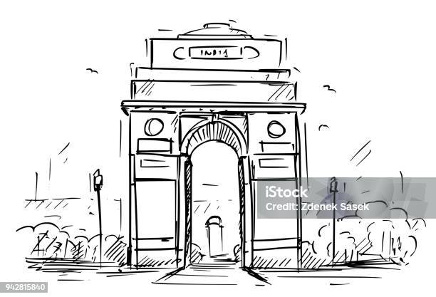 Cartoon Sketch Of The India Gate New Delhi India Stock Illustration -  Download Image Now - Delhi, Sketch, India - iStock