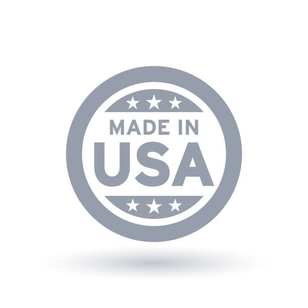 ilustraciones, imágenes clip art, dibujos animados e iconos de stock de hecho en icono de estados unidos. símbolo del producto americano. - montada