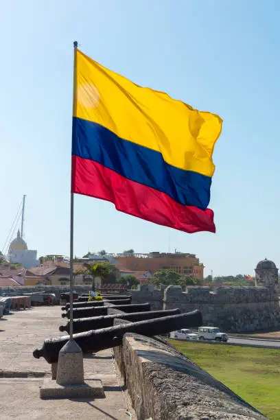 Photo of Flag of Colombia in the walled city of Cartagena