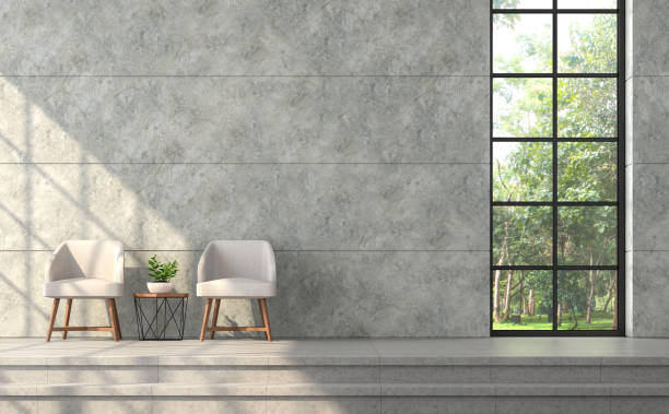 istock Modern loft style living room with polished concrete wall 3d render 942850178