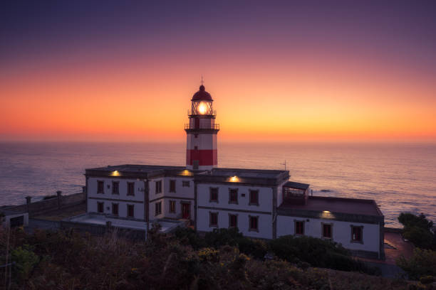 Lighthouse of Silleiro Sunset from the Silleiro lighthouse overlooking the sea. Pontevedra, Spain. bayonne stock pictures, royalty-free photos & images