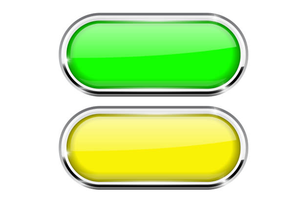 ilustrações de stock, clip art, desenhos animados e ícones de green and yellow oval buttons with chrome frame - ellipse interface icons shiny glass