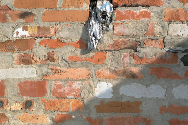 istock red brick wall with roof shadow and old dirty rag 942874798