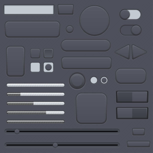ilustrações de stock, clip art, desenhos animados e ícones de black interface buttons set - shape rectangle chrome interface icons