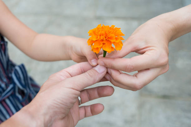 istock Father and mother and child have flower 942877662