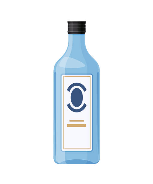 Template, layout, empty glass bottle of gin, alcohol drink Template, layout, empty glass bottle of gin, alcohol drink, with screw cap. Billet, glass container, packaging, alcoholic beverage, liquid, on a white background vector illustration isolated gin stock illustrations