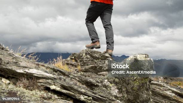 Lower Torso Of Hiker On Summit Ridge Stock Photo - Download Image Now - 25-29 Years, Active Lifestyle, Adult