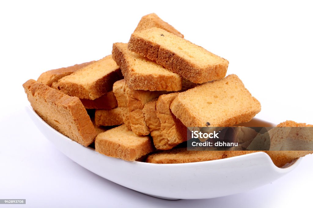 Chilli Rusk Crispy Rusk On White Stock Photo - Download Image Now - Baked, Bowl ...