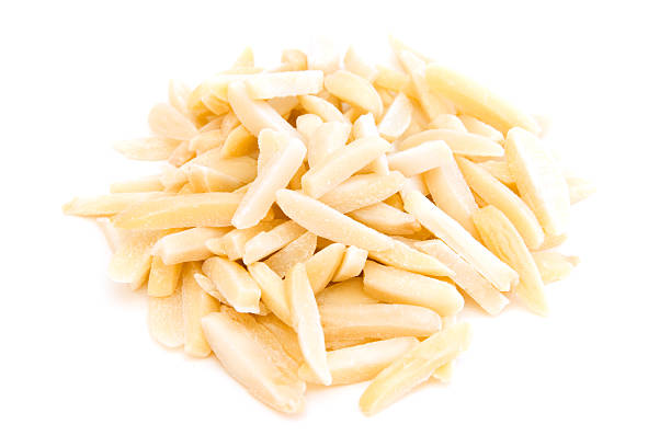 istock Pile of silvered almonds on white 94289486