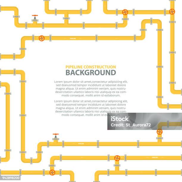 Arrièreplan Industriel Avec Pipeline Jaune Pipeline De Pétrole De Leau Ou De Gaz Avec Raccords Et Vannes Illustration Vectorielle Dans Un Style Plat Vecteurs libres de droits et plus d'images vectorielles de Pipeline