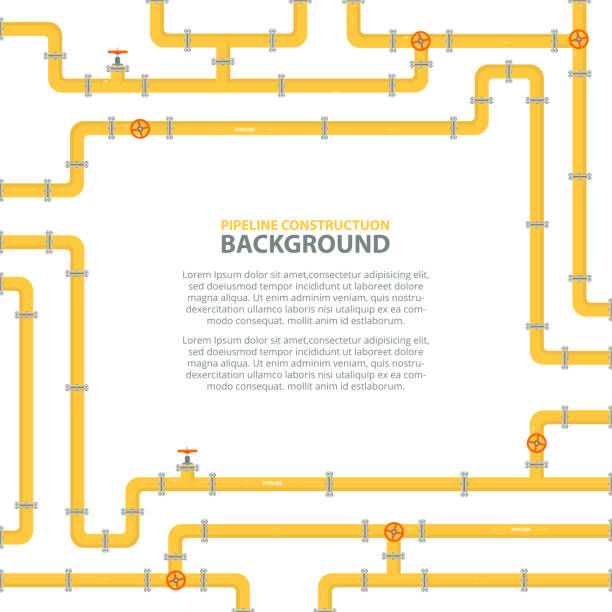 ilustrações de stock, clip art, desenhos animados e ícones de industrial background with yellow pipeline. oil, water or gas pipeline with fittings and valves. vector illustration in a flat style. - water valve oil gas