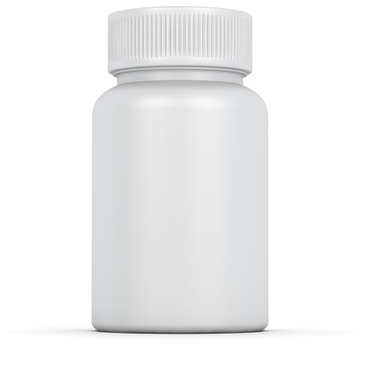 White plastic medical container for pills isolated on a white background