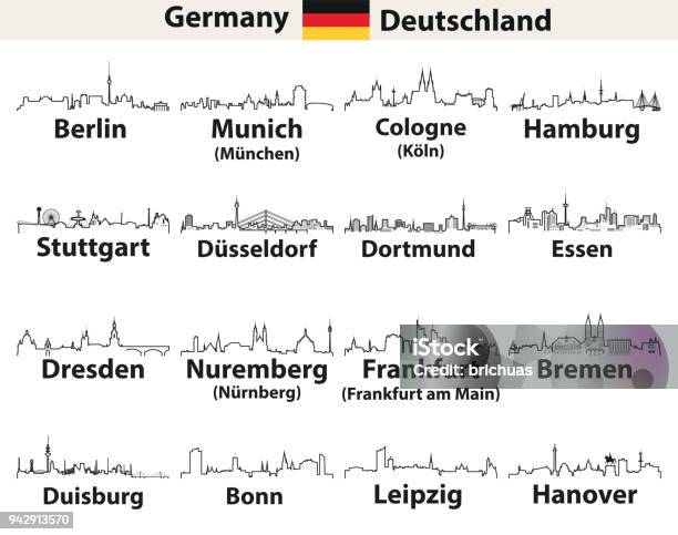 Vector Abstract Outline Icons Of Germany Cities Skylines Stock Illustration - Download Image Now