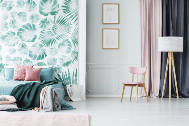 istock Pink and green bedroom interior 942920072