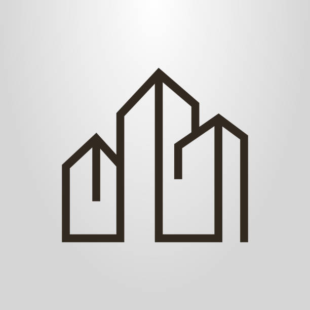 liniowa ikona trzech wieżowców - built structure building exterior building activity town stock illustrations