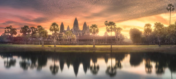 complesso del tempio angkor wat siem reap, cambogia - angkor wat buddhism cambodia tourism foto e immagini stock