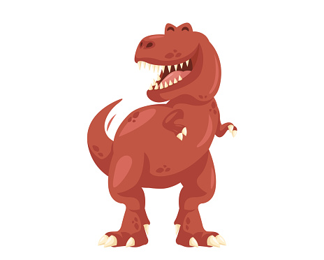 Ancient Cute Cheerful Tyrannosaurus Rex Illustration Character, Suitable for Children Product, Print, Logo, Game Asset, And Other Children Related Occasion.