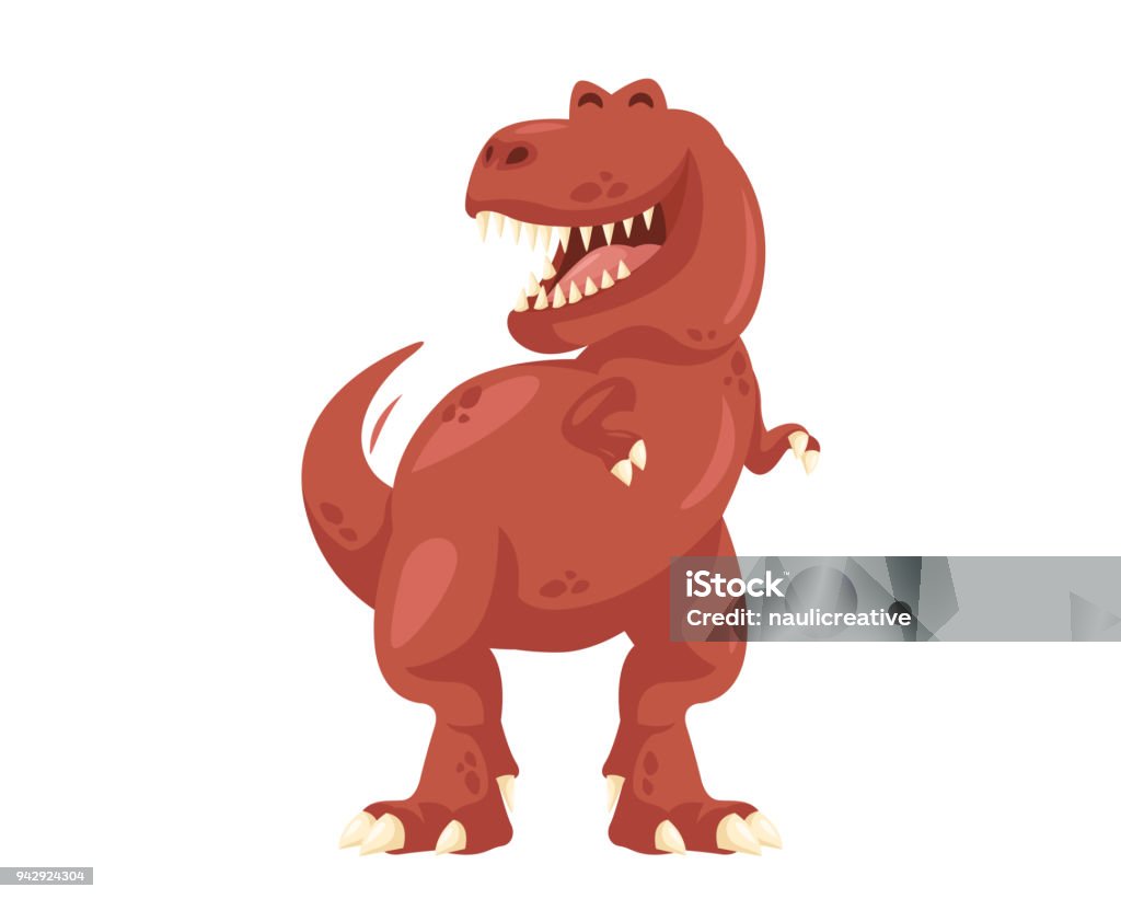 Cute Cheerful Tyrannosaurus Rex Illustration Ancient Cute Cheerful Tyrannosaurus Rex Illustration Character, Suitable for Children Product, Print, Logo, Game Asset, And Other Children Related Occasion. Dinosaur stock vector