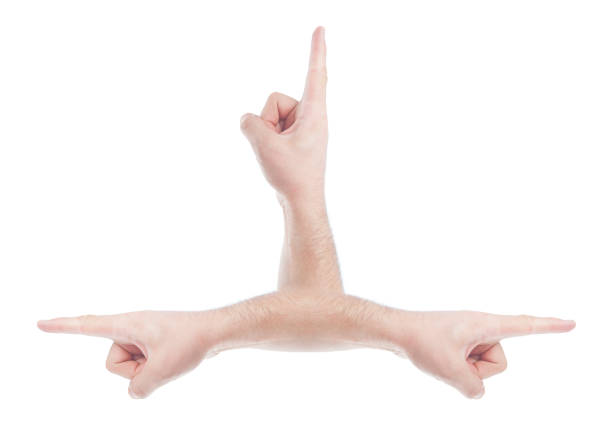 abstract  hand pointing or showing with finger in three directions isolated