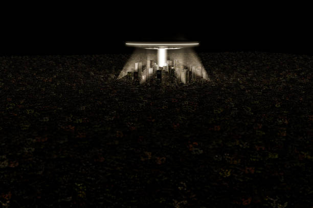 3d illustration of a big unidentified flying object over a  huge modern city