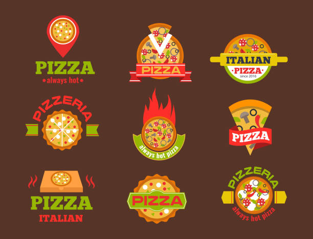 illustrations, cliparts, dessins animés et icônes de livraison pizza logo insigne pizzeria restaurant service fast-food illustration vectorielle - old fashioned pizza label design element