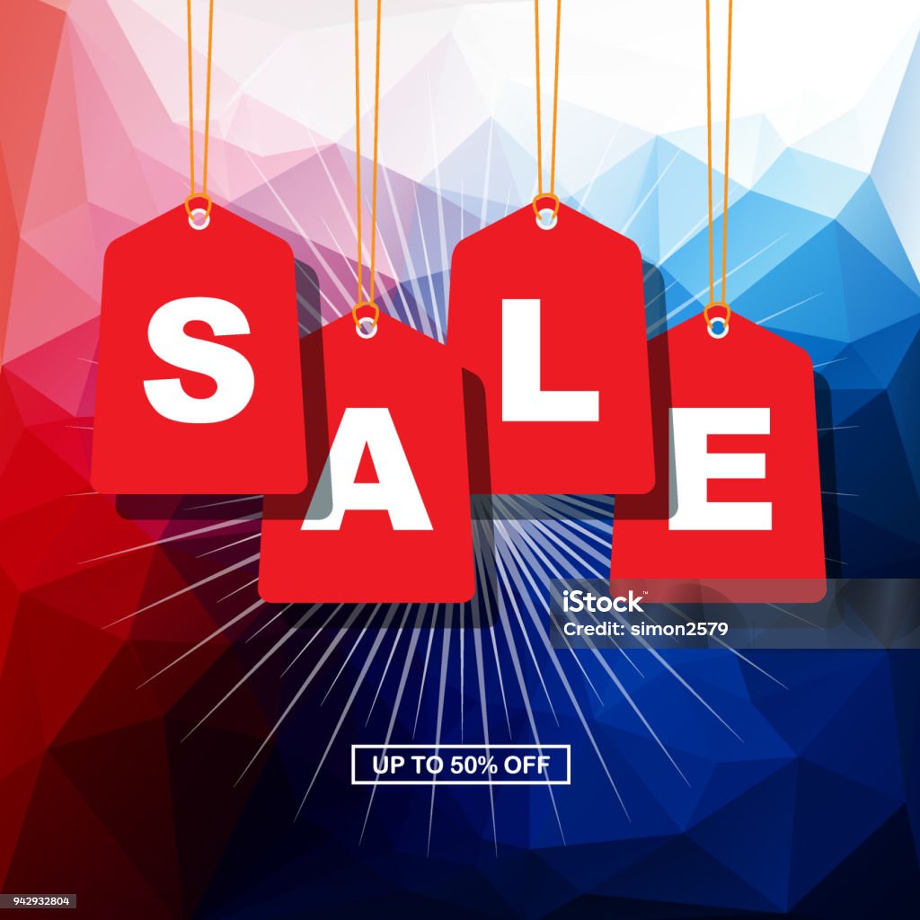 Sale Tags With Blue And Red Color Pixels Background Stock Illustration