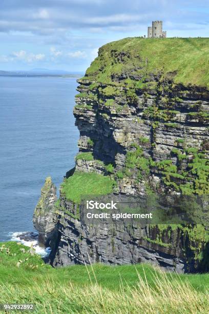 Cliffs Of Moher With Obriens Tower Stock Photo - Download Image Now - Atlantic Ocean, Beach, Beauty