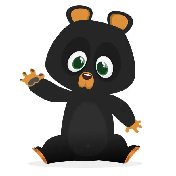 Vector illustration of Cartoon cute Himalayan black bear baby. Big collection of cartoon forest animals. Vector illustration