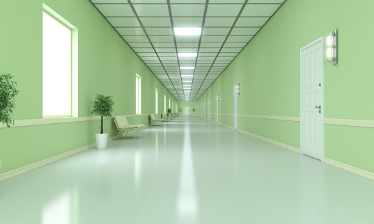 Modern corridor which can be used hotel, school or hospital scenes. ( 3d render )