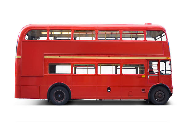 Bright red bus with clipping paths stock photo