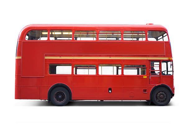 ônibus vermelho brilhante com trilhas de recorte - red bus - fotografias e filmes do acervo