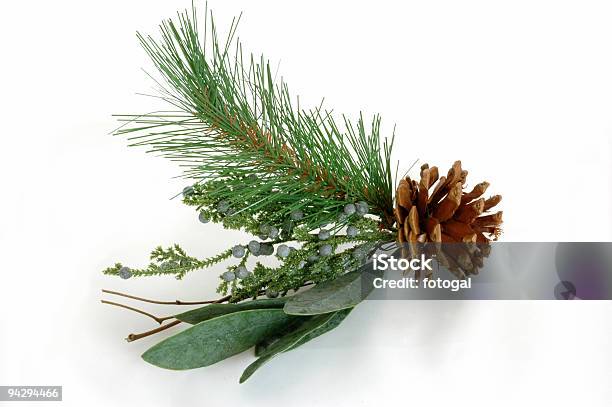Greenery And Pine Cone Christmas Decoration Stock Photo - Download Image Now - Berry, Berry Fruit, Celebration