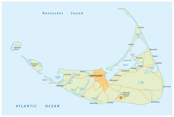 매사 추세 츠 주 미국에서 난 터 켓 섬 지도 - massachusetts map cartography nantucket stock illustrations