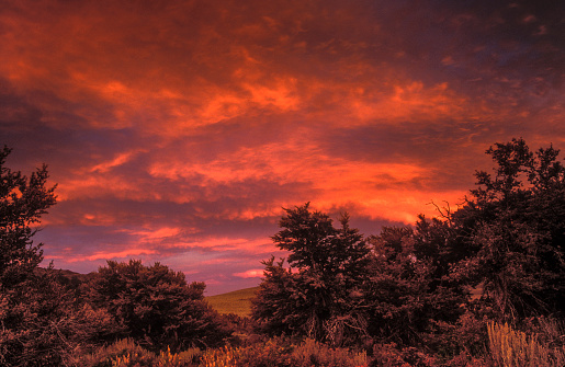 Red sky in the Eastern Sierra Nevada near Monitor Pass, California.