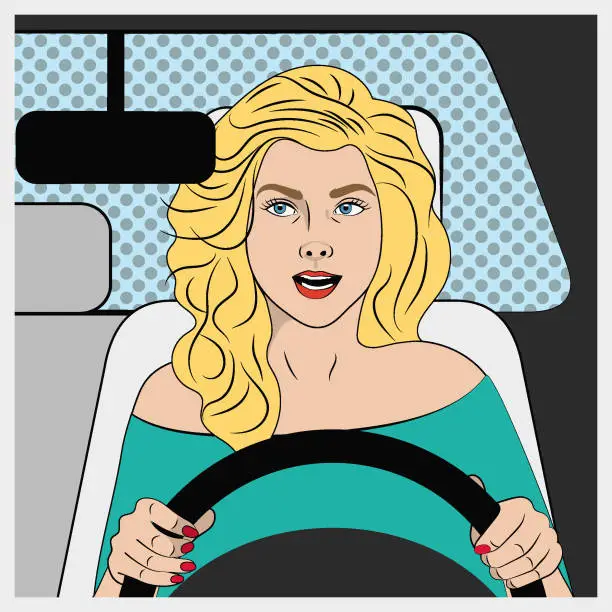 Vector illustration of Blonde in the car.