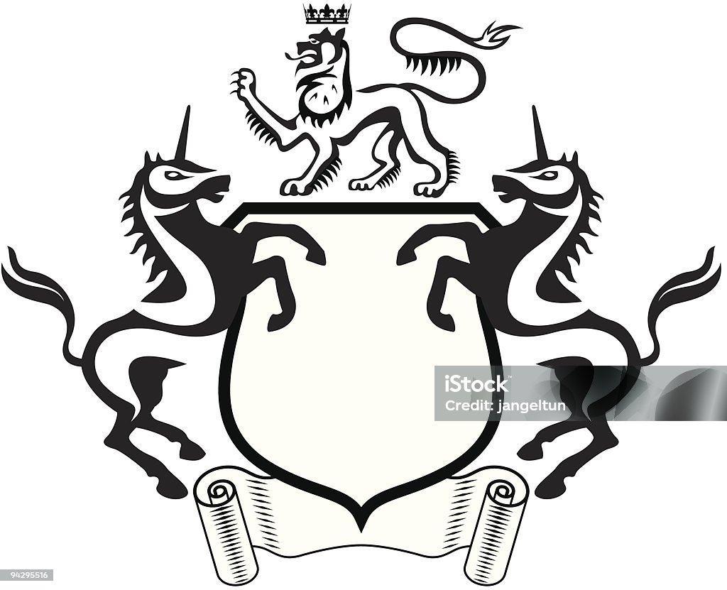 Leone e stemma di cavallo - arte vettoriale royalty-free di Animale