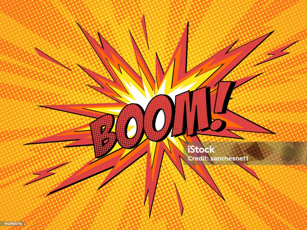 Comic bang Boom comic speech bubble cartoon lightning blast.  Vector Illustration. Exploding stock vector