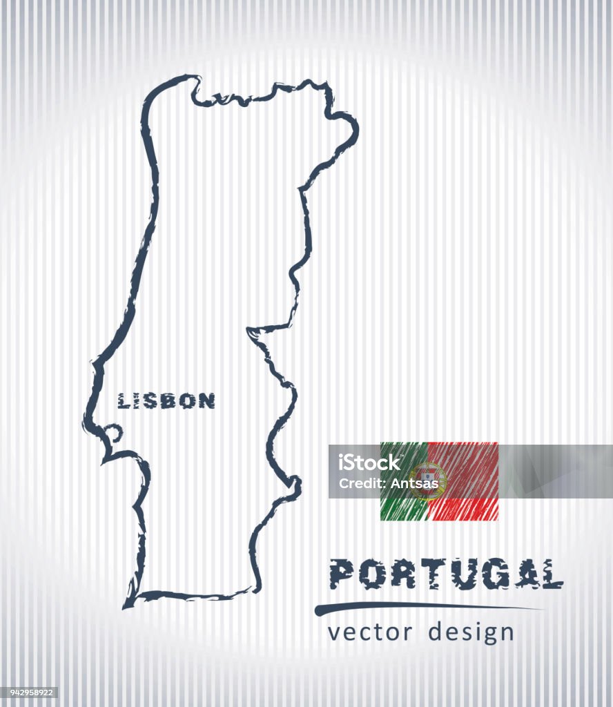 Vetores de Vetor De Nacional De Portugal Mapa De Desenho Sobre
