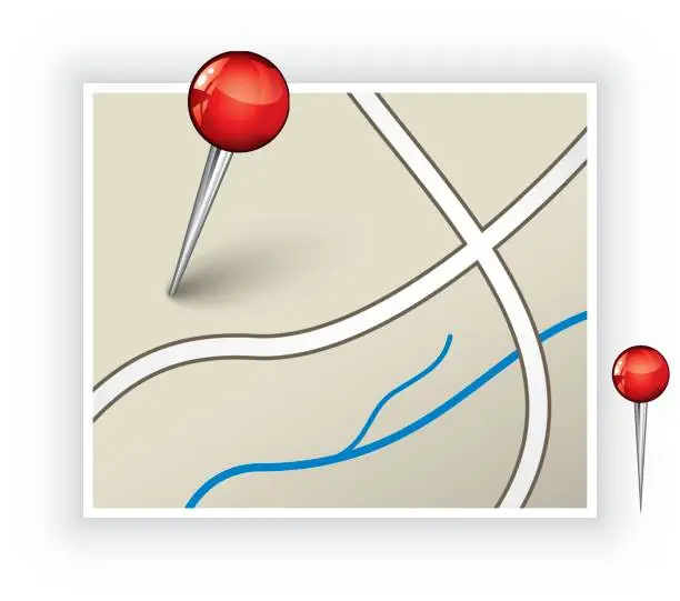 Vector illustration of A map with one pin placed in it, and another on the side